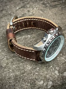 Cinturino Orologio da Uomo Vera Spessa Grana Marrone Pelle 22mm 24mm 26mm Anna - Foto 1 di 9