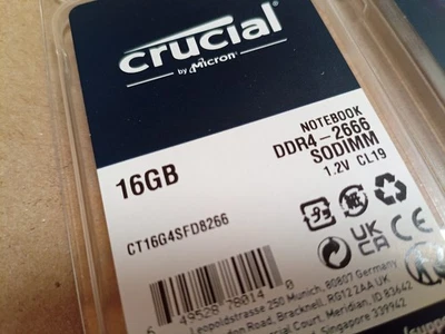 Crucial genuine 16GB 2666MHz DDR4 Notebook Memory 2Rx8 SODIMM Ram CT16G4SFD8266 - Image 1 of 4