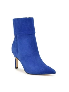 NINE WEST Womens Blue Foldover Gemms Pointed Toe Stiletto Leather Boots 9.5 M - Picture 1 of 11