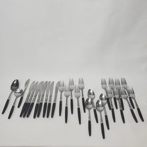 VTG Interpur Brown Handled Stainless Steel Flatware Set MCM Japan Incomplete - Picture 1 of 13