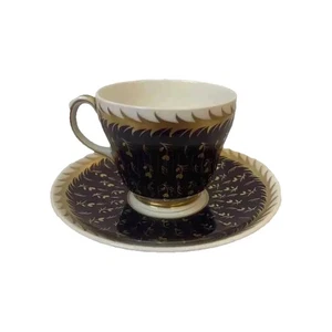 Wedgwood St. James Bone China Demitasse Cup And Saucer S368 Brown Mark Blue Gold - Picture 1 of 3