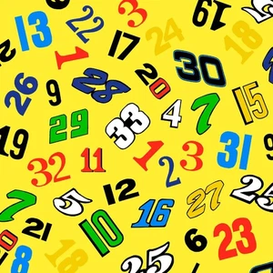 BTHY Fast Track Numbers Bright Yellow Cotton Fabric By The Half Yard 1175-44 - Picture 1 of 1
