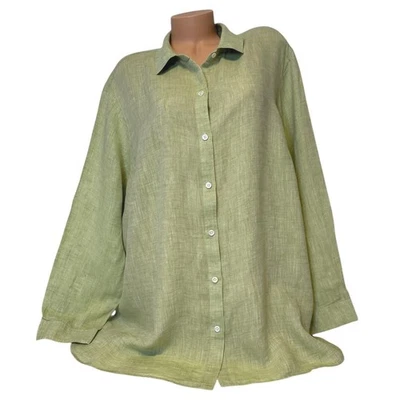 J Jill Love Linen Women's 3X Green Lime Long Sleeve Button Front Tunic Shirt - Image 1 of 4