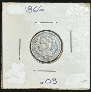 1866 Three Cent Coin - 3 Cents - Beautiful Condition - *** Free Shipping *** - Picture 1 of 4