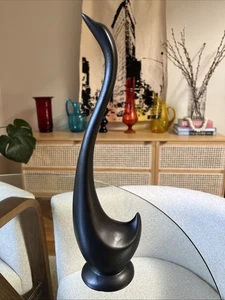 Vintage Mid-Century Modern Pottery Swan Figurine – Matte Black – 14.75" Tall - Picture 1 of 8