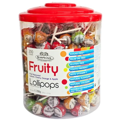 Simpkins Lollipops Sugar Free Fruity with Vitamin C Lollies Sweets Sharing Fun - Image 1 of 4
