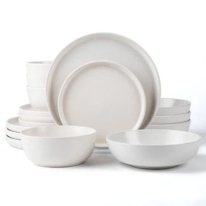 SKUGGA Round Stoneware 16pc Double Bowl Dinnerware Set for 4, Dinner and Side... - Picture 1 of 7