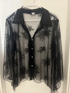 Top donna Studio 1940 nero maglia trasparente bottoni floreale brillantini strass XL - Foto 1 di 5