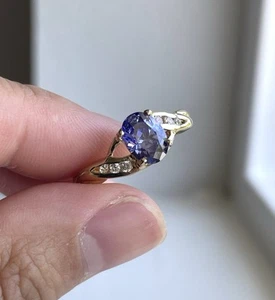 Gold Plated Sterling Silver Simulated Tanzanite and Diamond Twist Ring Sz 8 - Picture 1 of 10