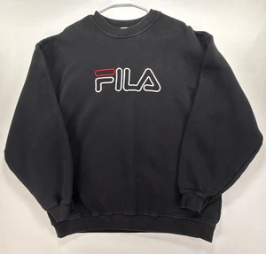 FILA Vintage 90's Y2K Men's Large Long Sleeve Crew Neck Black Logo Sweatshirt - Picture 1 of 12