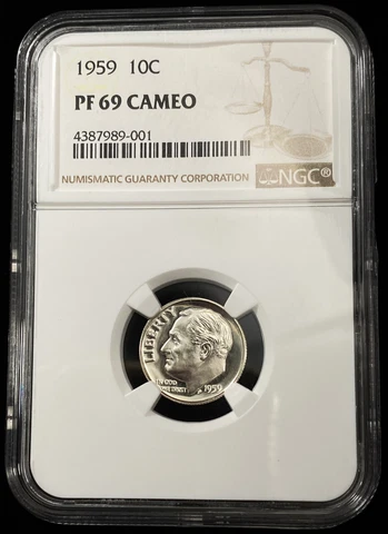 1959 Roosevelt Dime 10c Certified by NGC PF69 CAMEO Cover