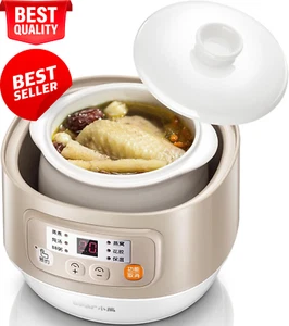 Mini Ceramic Electric Stew Pot, 0.8L, 6 Menus, 9.5H Timer, Keep Warm, Almond - Picture 1 of 12