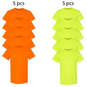 Hi Vis GILDAN Work T-Shirt High Visibility Safety Orange and Green Tee Pack 10 - Picture 1 of 7