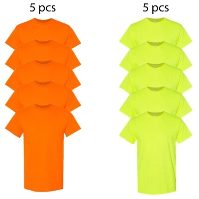 Hi Vis GILDAN Work T-Shirt High Visibility Safety Orange and Green Tee Pack 10 - Image 1 of 4