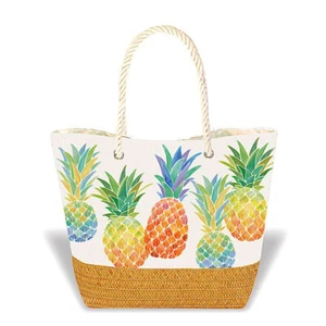 Hawaiian Pineapple Large Beach Tote Shop Bag Handbag Straw Travel Hawaii New - Picture 1 of 1