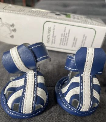 New Wag-a-tude Dog Shoe Sandals Blue White Puppy Paw Pet Small - Image 1 of 4