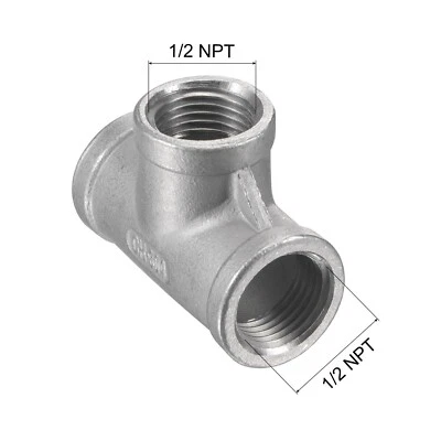 1/2" NPT Tee Female Thread Class 150 Stainless Steel 304 T Shaped Pipe Fitting - Image 1 of 4