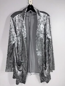 Divided H&M Womens Cardigan Blazer Jacket Top Velvet Velour Silver Gray Large - Picture 1 of 6