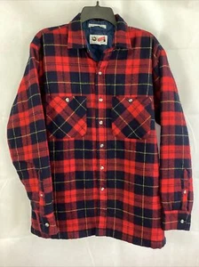 Men's Quilted Wool Plaid Flannel Heavy Shirt Jacket Shacket Size L Arrow Sport - Picture 1 of 19