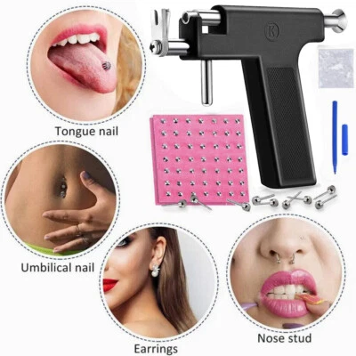 Pro Ear Piercing Gun Kit Body Nose Navel Tool Jewelry with 98 Studs Salon Home - Image 1 of 4