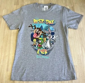 (L) SIX FLAGS Best Day Ever LOONEY TUNES Camisa JOVEN Gris Camiseta Gráfica Nueva con Etiquetas - Imagen 1 de 7