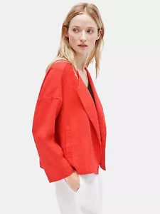 $278 M Eileen Fisher Organic Linen Drape Front Jacket Medium Red Orange Pockets - Picture 1 of 3