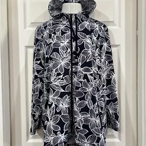 T By Talbots Plus Blue White Floral Knit Full Zip Hooded Cardigan Jacket 2X - Picture 1 of 13