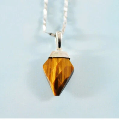 I01 Gancio Punta Di Freccia In Occhio Di Tigre Marrone Argento Sterling 925 - Immagine 1 di 4