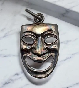 Vintage Sterling Silver Comedy Mask Pendant Charm Theatre Jewelry Gift - Picture 1 of 7