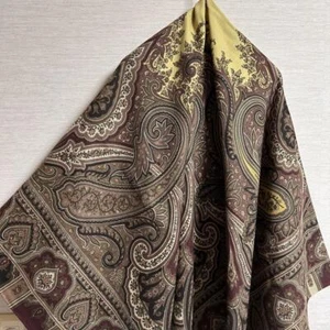 ETRO large scarf shawl 132cm 51″ square wool silk Paisley brown yellow - Picture 1 of 9