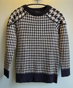 J. Rundhalsausschnitt Fischgrätmuster Damen Wollmischung Pullover marineblau/grau Rundhalsausschnitt - Small - gebraucht, in einwandfreiem Zustand - Bild 1 von 10