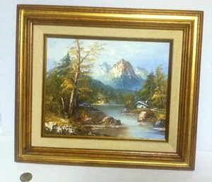 Mid Century Oil Painting "Cabin In The Mts" Framed Ready To Hang - Picture 1 of 6