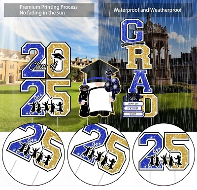 Letrero de patio decoraciones graduación 2025 azul y dorado impermeable dorado Foto 1 de 4