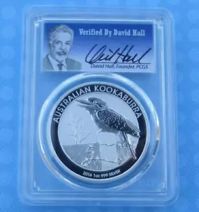 2016 PCGS MS 70 1oz .999 Silver Australia Kookaburra $1, David Hall Autographed - Picture 1 of 8