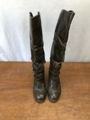 DIBA WOMAN'S KNEE HIGH BROWN BOOTS FAUX LEATHER STRAP BUCKLE - SIZE 8M - Image 1 of 4