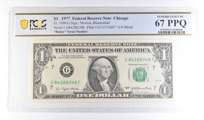 1977 $1 Chicago IL FRN Fr#1909-G Radar Serial Superb Gem Unc 67 PPQ PCGS *6125 - Image 1 of 3