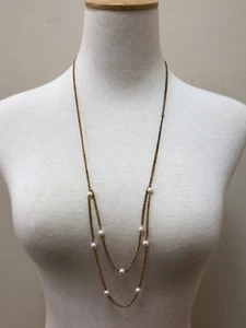 Women's Gold Tone Chain & White Bead Necklace - Picture 1 of 7