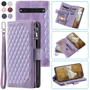 Custodia portafoglio rombico TCL 10 Plus, custodia carta flip con cerniera in pelle per TCL 10 Plus - Foto 1 di 44