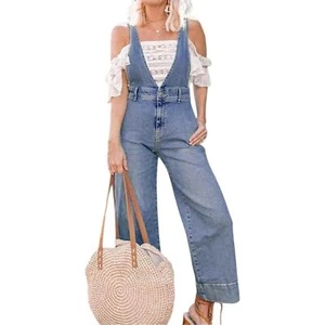 Free People Damen A-Linie helle Waschung Overall hohe Taille niedriger V-Ausschnitt bauchfrei Gr. 6 - Bild 1 von 10