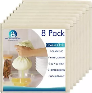 8 PCS Reusable Cheesecloth, Grade 100, 20x20 Inch Hemmed Cheese Cloth - Picture 1 of 7