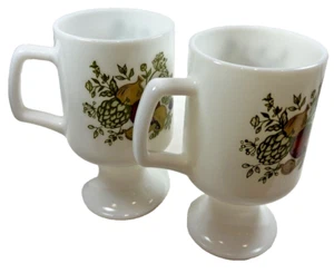 2 Vintage Corning Ware Spice of Life Footed Mugs Milk Glass Mushroom Vegetable - Picture 1 of 5