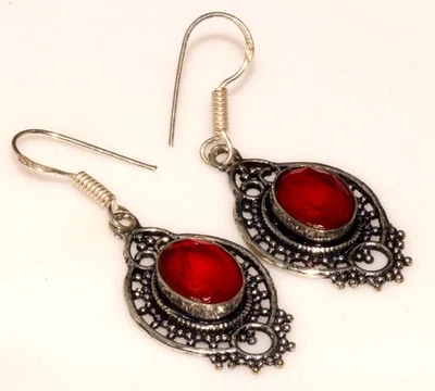 Pendientes hechos a mano de piedras preciosas chapadas en plata 925 de ónix rojo 1,8" nueva llegada GW Foto 1 de 3