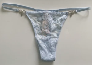 Victoria's Secret hellblau Twinkle Schleife Spitze Tanga Höschen Gr. M-XL Netz Glitzer - Bild 1 von 17