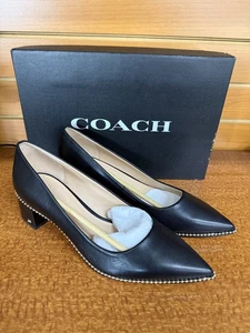 New Coach Willa 45 Leather Pum Black Heel Studded Trim Shoes USA 8.5" MSRP $228 - Picture 1 of 10