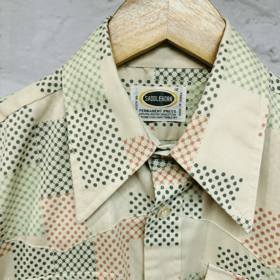 Camisa Saddlehorn Vintage Años 70 Disco Estampado Abstracto Daga Cuello Extendido Hippie Foto 1 de 4