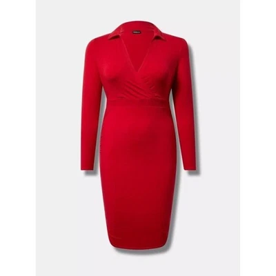 Vestido Torrid Mini Jersey Manga Longa Gola Surplice Vermelho Tamanho 2X - Imagem 1 de 4
