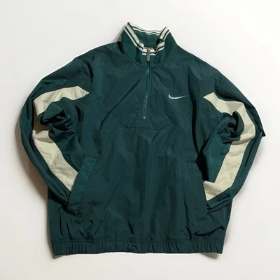 Vintage 90s Nike Quarter Zip Windbreaker Jacket Spellout Back Forest Green M - Image 1 of 4