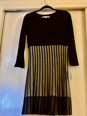 Vestido Suéter Marc New York Andrew Marc PL Pequeño Grande Negro Gris Rayas Foto 1 de 4