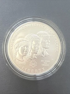 2013 W MS Girl Scouts of America Commemorative 90% Silver Dollar, Courage #1423 - Picture 1 of 4