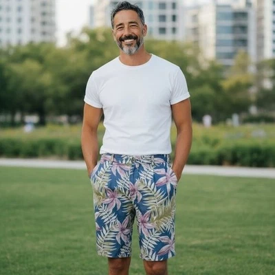 Pantalones Cortos SCOTCH & SODA Amsterdam Para Hombres Sarga Calce Suelto Azul Floral 32 Foto 1 de 4